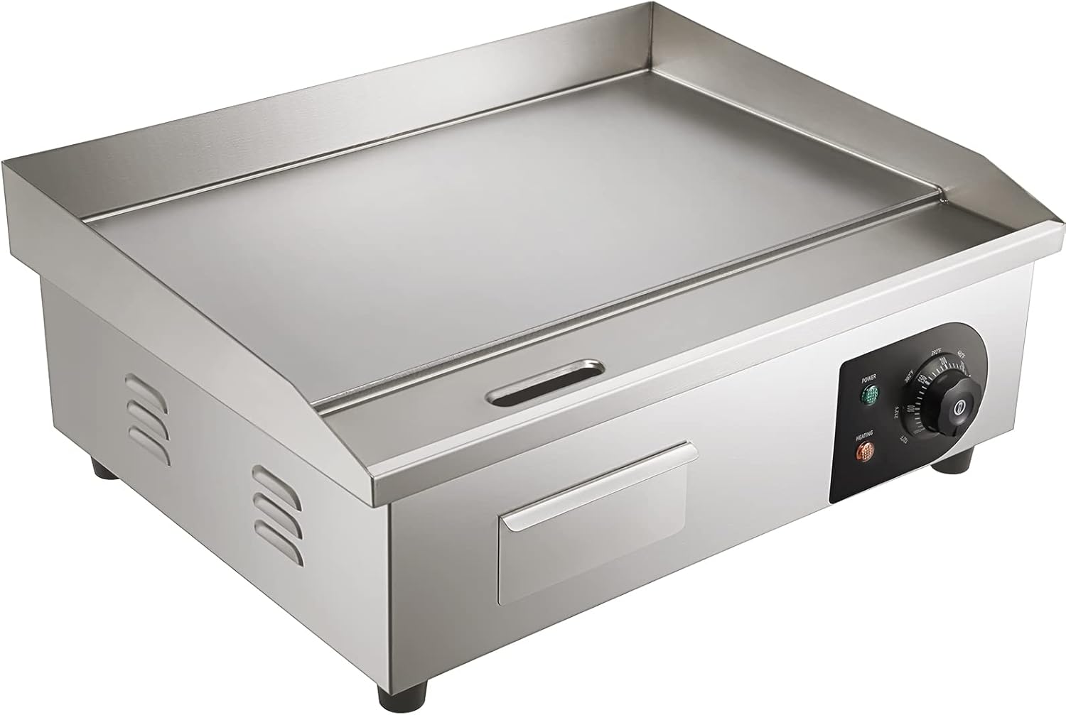 VEVOR Commercial Electric Griddle, 22, 1600W Countertop Flat Top Griddle, Stainless Steel Teppanyaki Grill w/Iron Cooking Plate, 122-572℉ Adjustable Temp Control 2 Shovels & Brushes, 110V